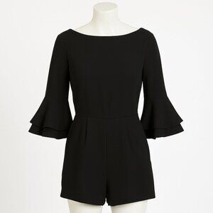 Saks Fifth Avenue Romper Black Open Back 3/4 Length Bell Sleeves Size Medium